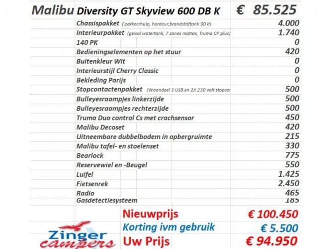 Malibu Diversity 600 DB K Skyview, Dwarsbed  foto: 1